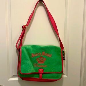 Vintage Juicy couture terry cloth and leather piping messenger bag!